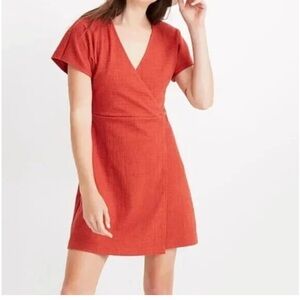 Madewell Cross Front Wrap Flutter Sleeve Mini Dress size S Etruscan Clay Color